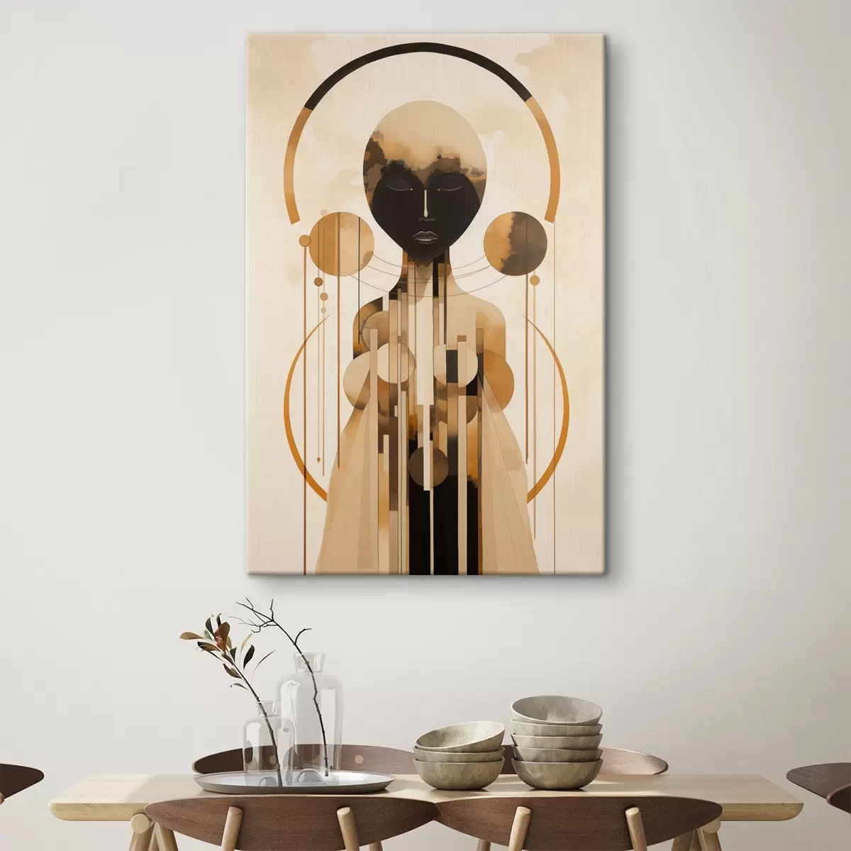 Glezna Skaitlis ar apļiem smilškrāsas un brūnā paletē s44747