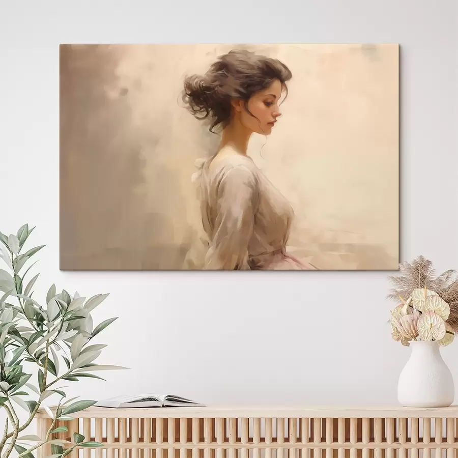 Glezna Maiga sievietes figūra uz gaiša fona s44752