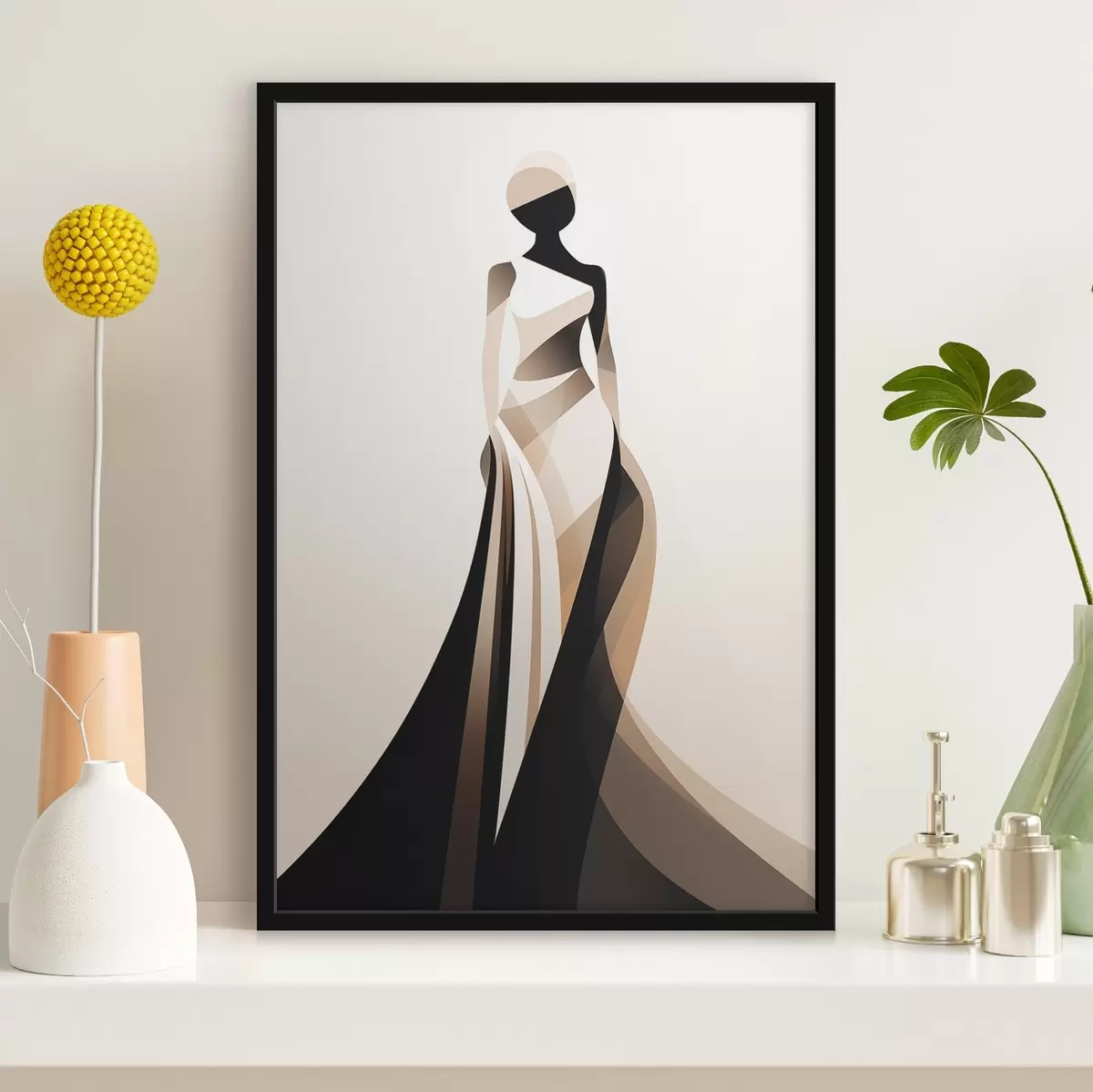 Plakāts Sievietes siluets bēšos un melnos toņos f44749