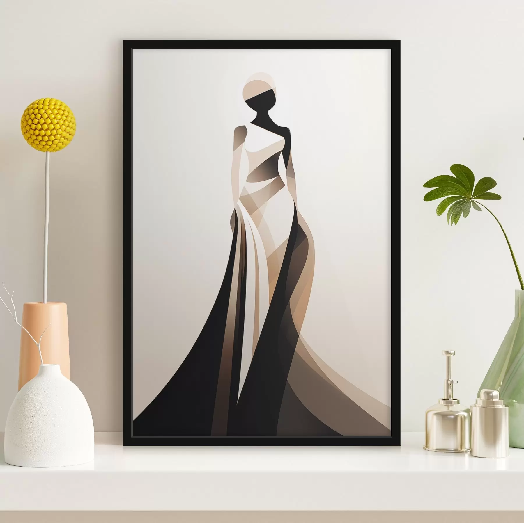 Fototapetes Sievietes siluets bēšos un melnos toņos f44749