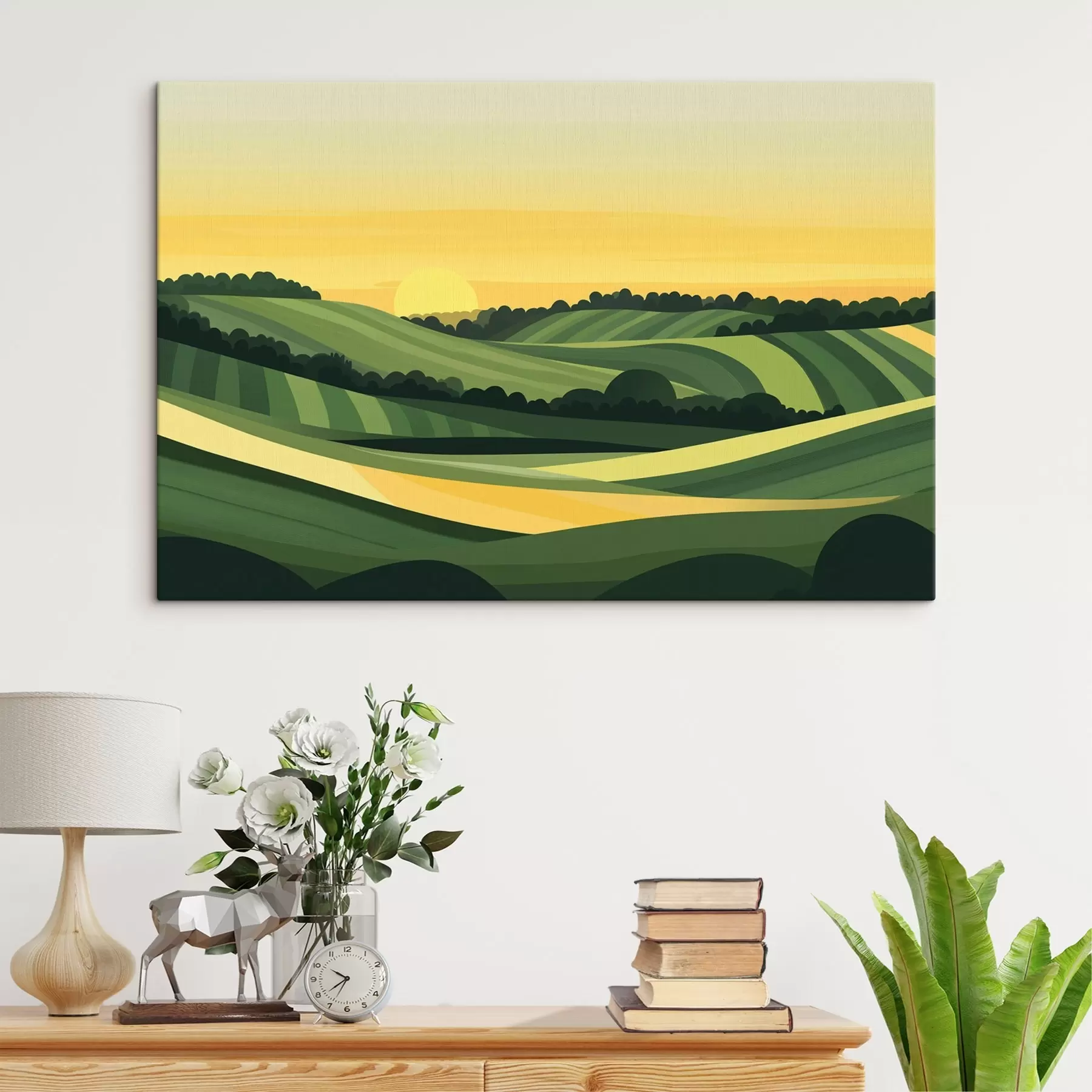 Fototapetes Abstraktas ainavas ar kalniem un saulrietu  s44785