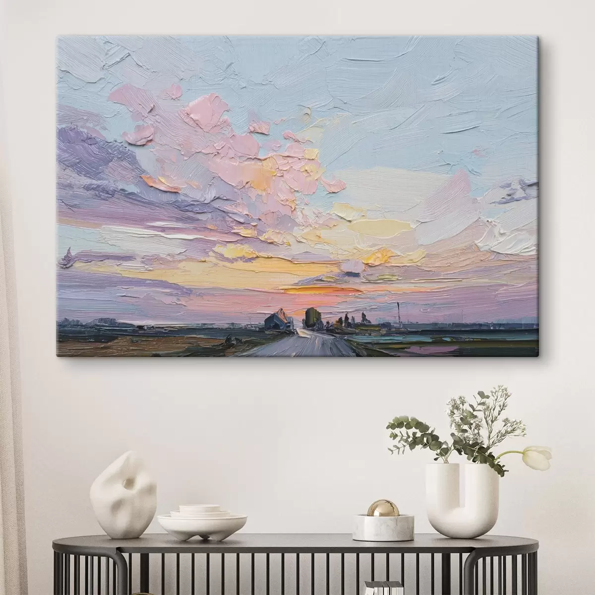 Glezna Lauku ainavas eļļas stila zīmējumā, saulriets s44794