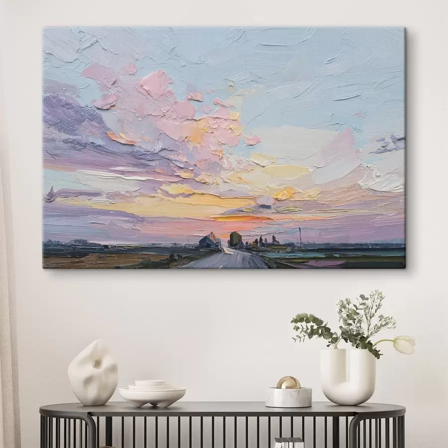 Glezna Lauku ainavas eļļas stila zīmējumā, saulriets s44794