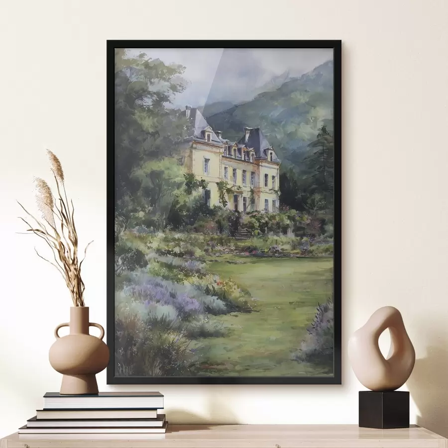 Fototapetes Franču pils, ko ieskauj dārzs ar lavandām f44797