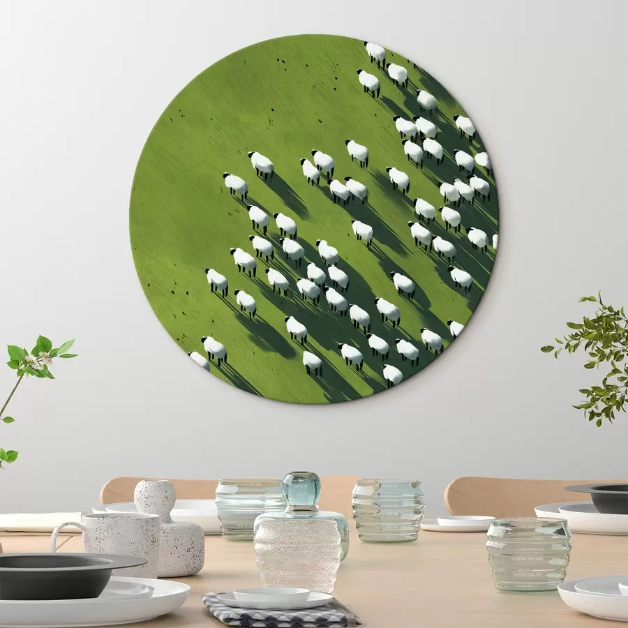 Glezna Zaļš lauks ar aitu ganāmpulku, abstrakcija, skats no gaisa r44793