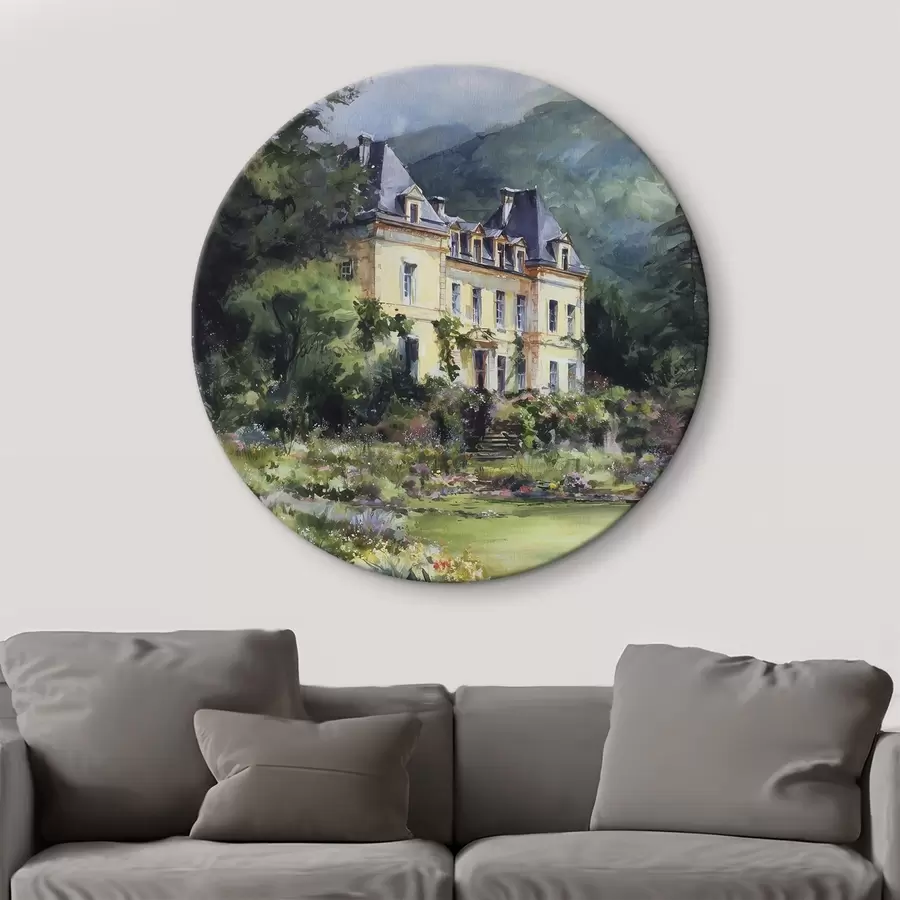 Glezna Franču pils, ko ieskauj dārzs ar lavandām r44797