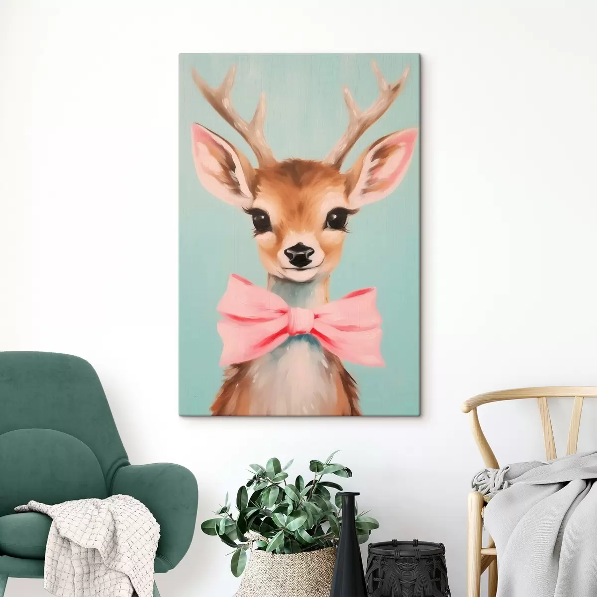 Glezna Briedis ar rozā loku s44802