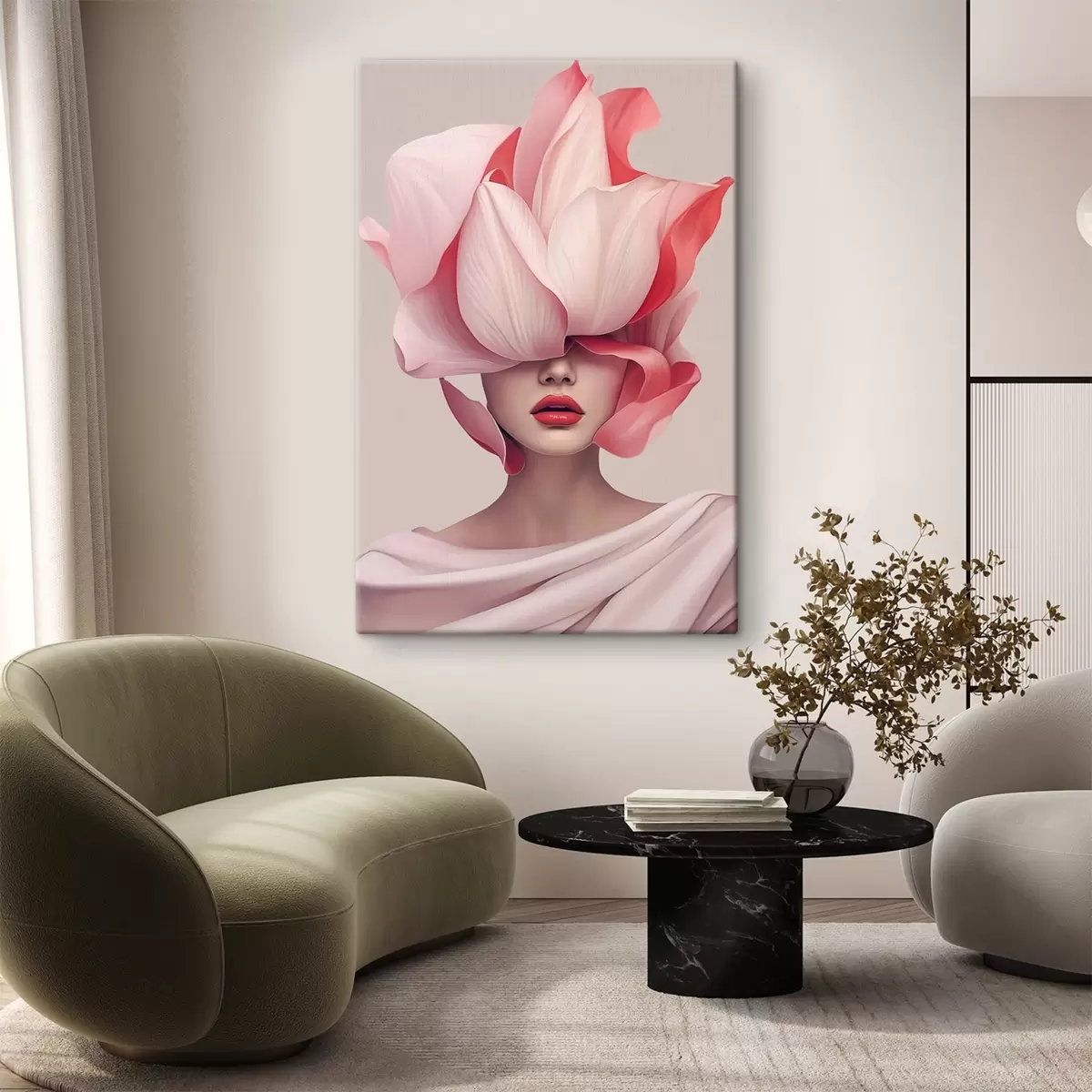 Glezna Sievietes portrets ar lielām ziedlapiņām s44812