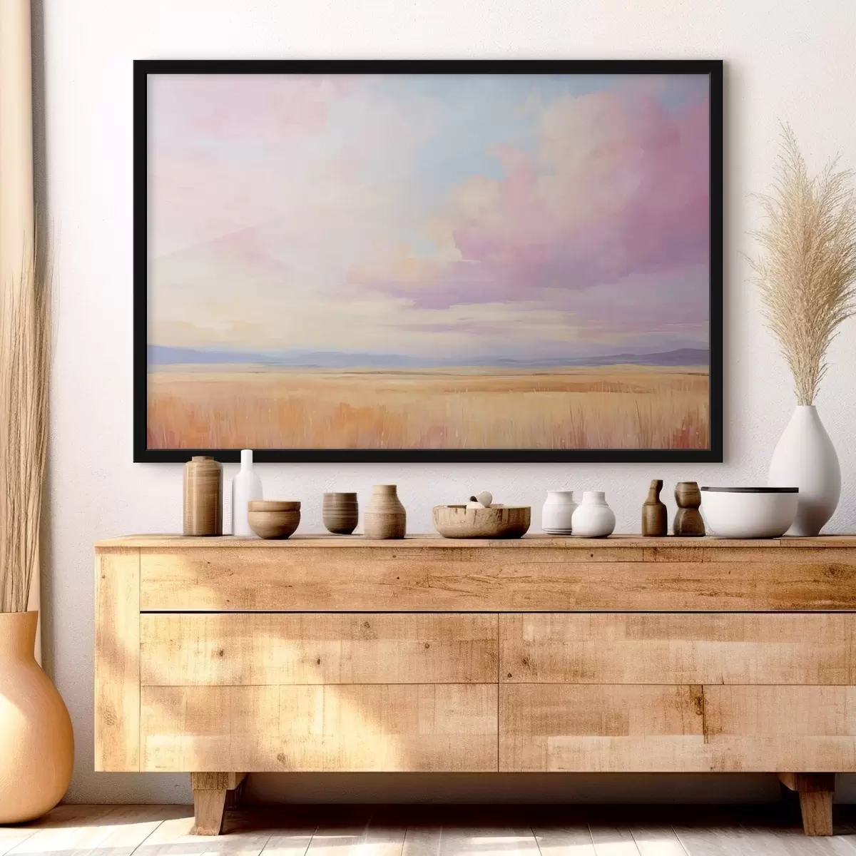 Plakāts Rozā debesis virs lauka f44810