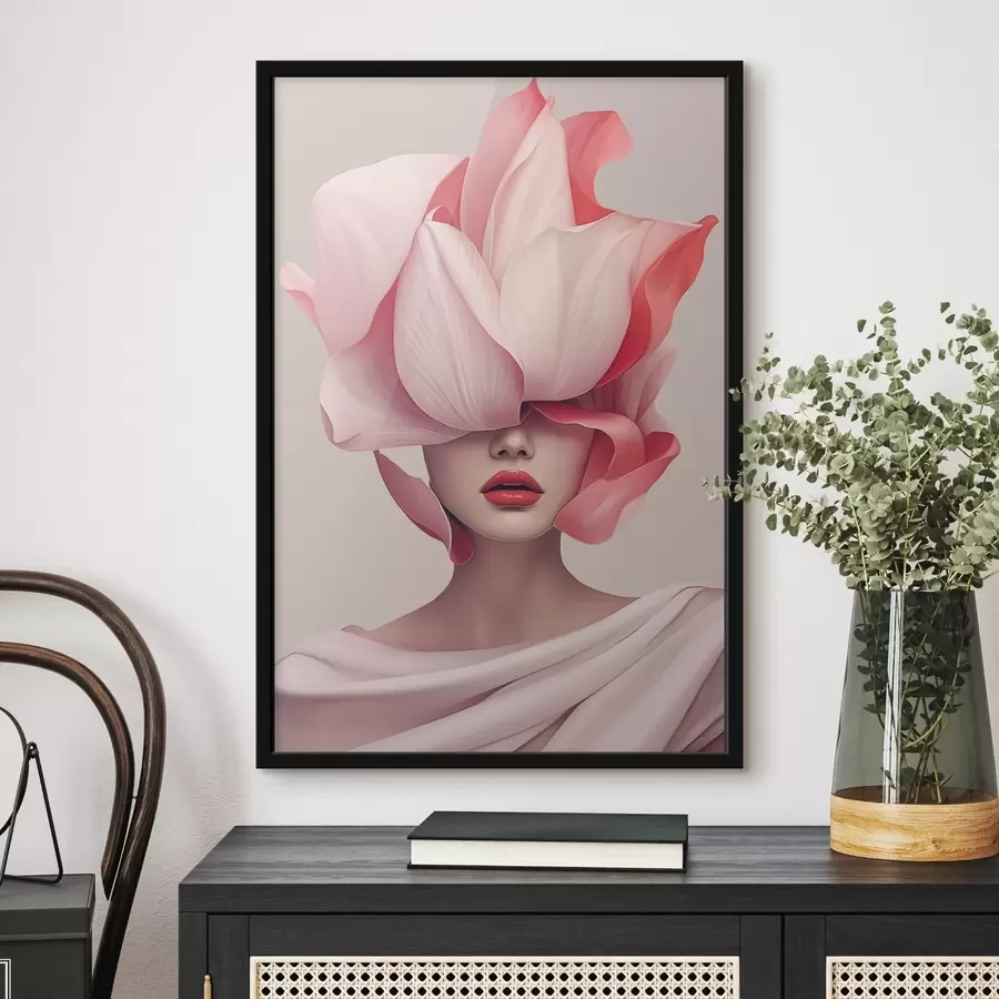 Fototapetes Sievietes portrets ar lielām ziedlapiņām f44812