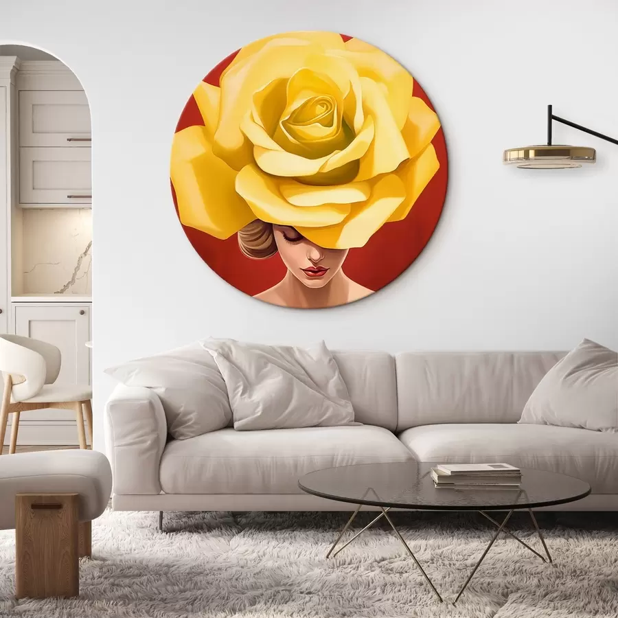 Glezna Sieviete ar dzeltenu rožu cepuri r44800