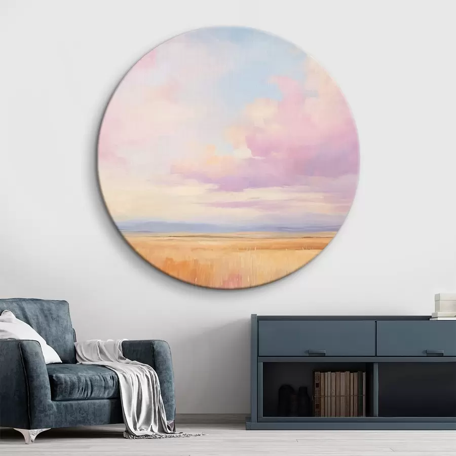 Glezna Rozā debesis virs lauka r44810