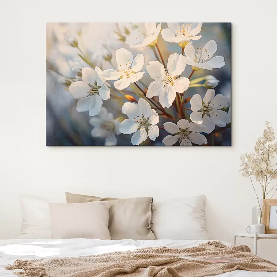 Glezna Balti fakturēti ķiršu ziedi akvareļu stila stilā, maigi ziedlapiņas, pavasara sezona s44859