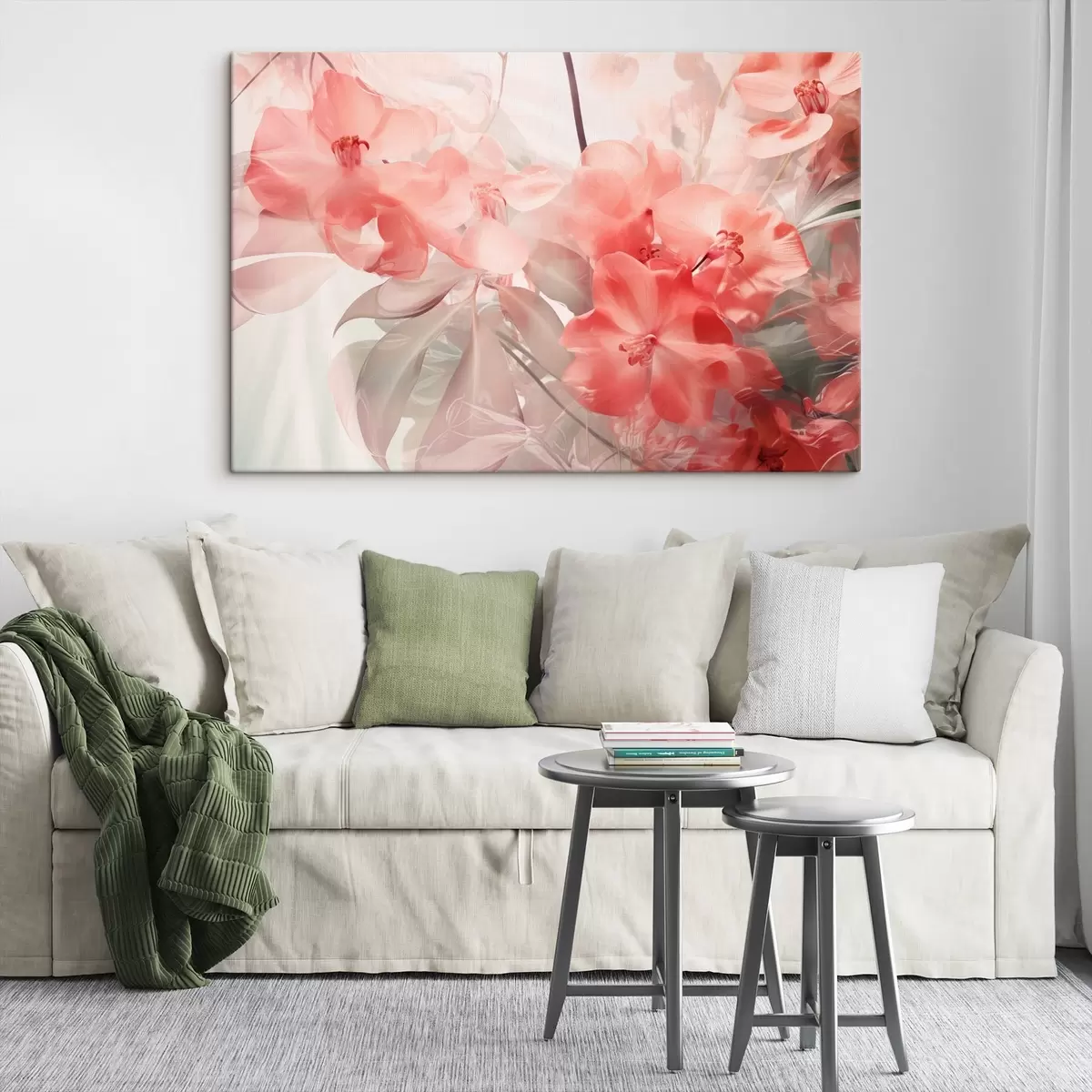 Glezna Dzirkstoši rozā tropu ziedi ar maigām, maigi zaļām lapām, veidojot sapņaini maigu tekstūru s44861