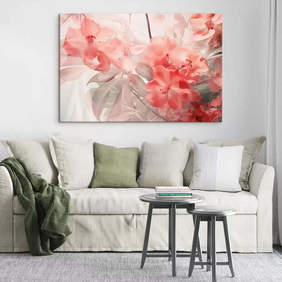 Glezna Dzirkstoši rozā tropu ziedi ar maigām, maigi zaļām lapām, veidojot sapņaini maigu tekstūru s44861