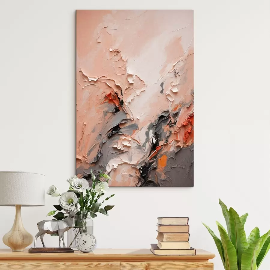 Glezna Abstrakcija persikīgi pelēkos toņos ar teksturētiem triepieniem s44873