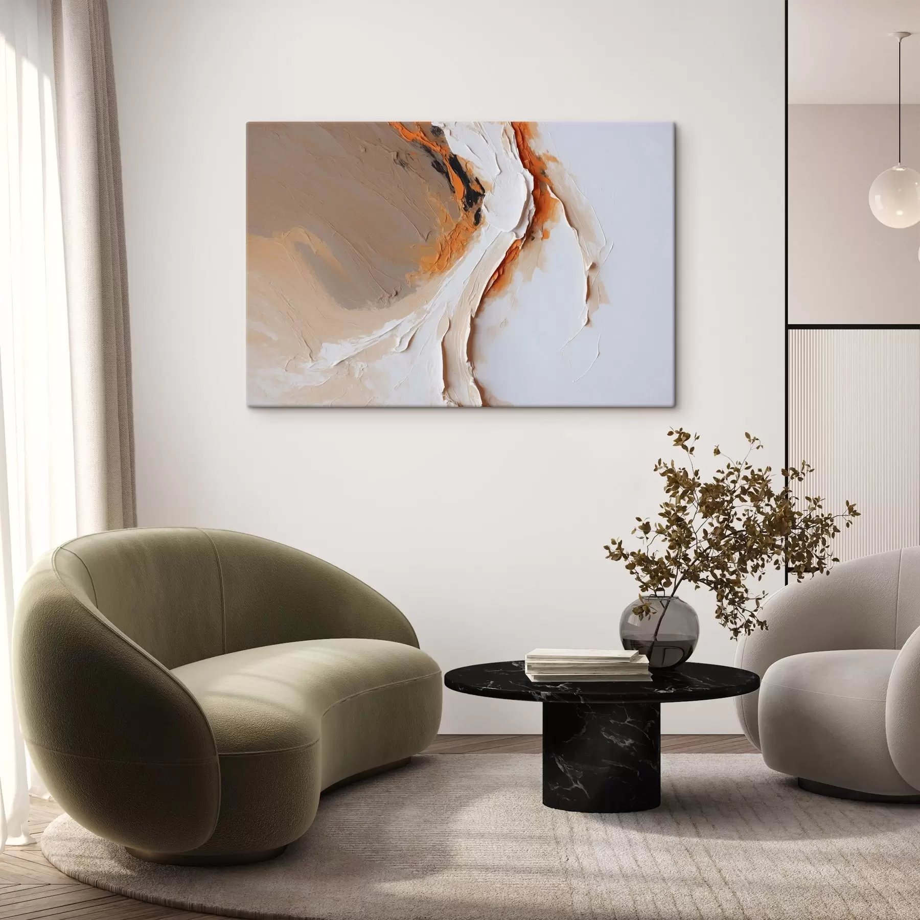 Glezna Maigs pasteļtoņa tonis ar oranžu akcentu un gludiem triepieniem s44874