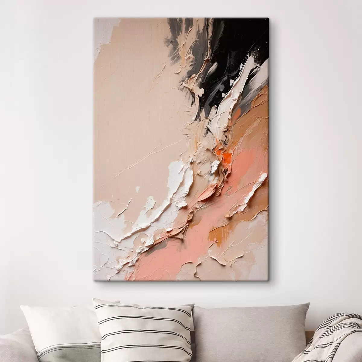 Glezna Bēša un melna abstrakcija ar rozā un baltiem akcentiem s44875