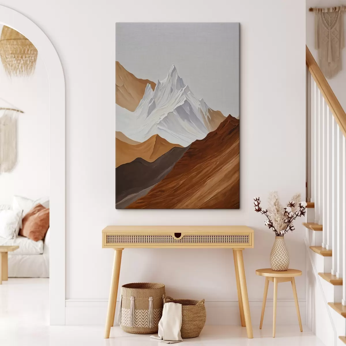 Glezna Ģeometriska kalnu ainava brūnos un baltos toņos s44896