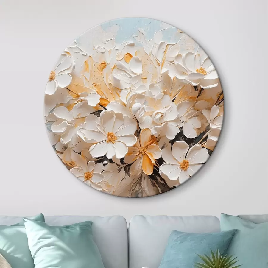 Glezna Balti un persiku ziedi uz zila fona ar pasteļtoņiem r44879