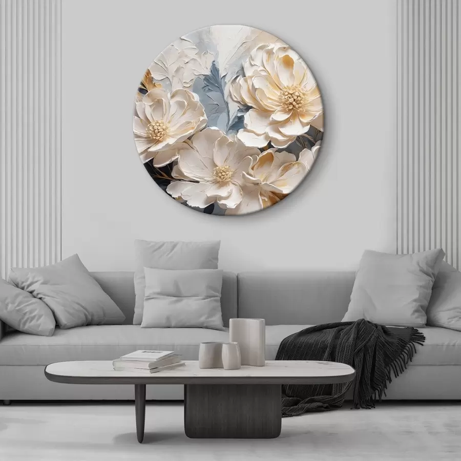 Glezna Apjomīgas krēma peonijas uz gaiši zila fona r44880