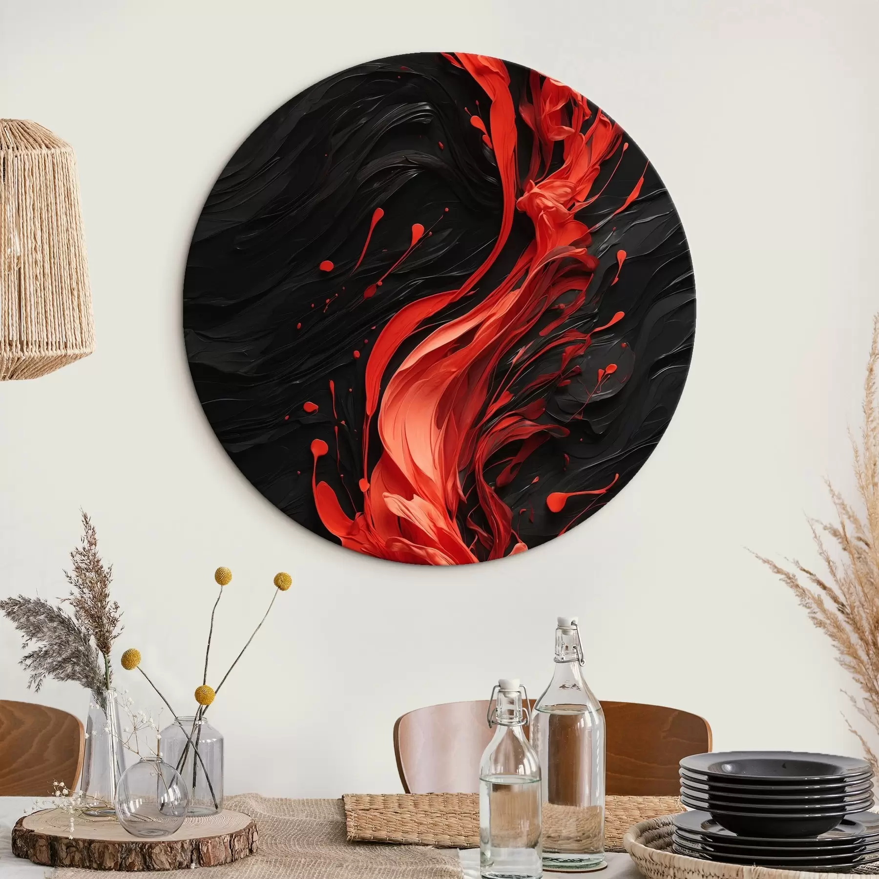 Glezna Sarkana krāsas straume uz melna abstrakta fona r44889