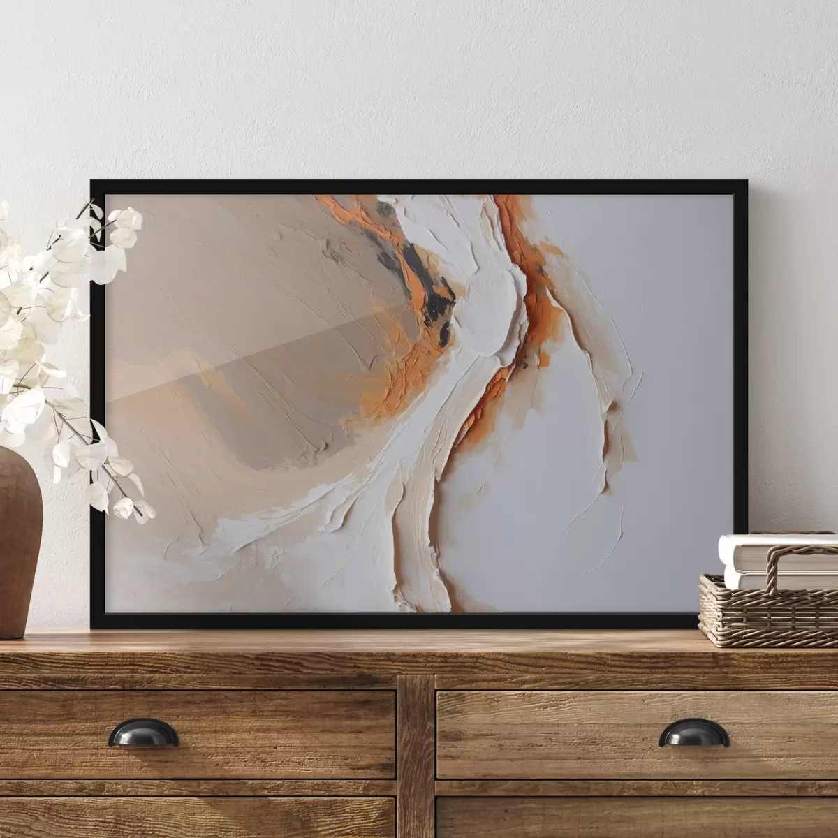 Plakāts Maigs pasteļtoņa tonis ar oranžu akcentu un gludiem triepieniem f44874