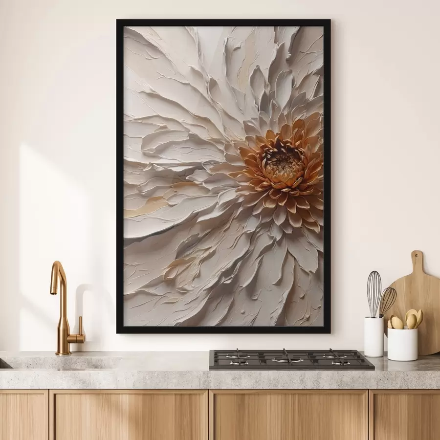 Glezna Apjomīgs zieds ar krēmīgām ziedlapiņām un siltu kodolu f44878