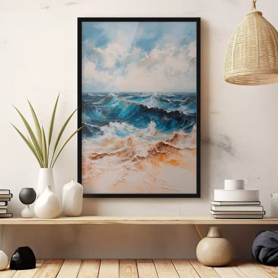 Fototapetes Rupja jūra ar viļņiem zem skaidrām debesīm f44881