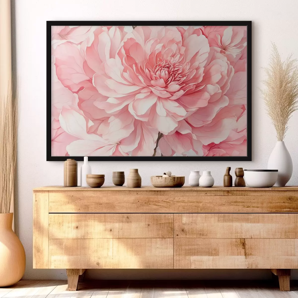 Plakāts Rozā peonija tuvplānā ar maigu apgaismojumu f44891