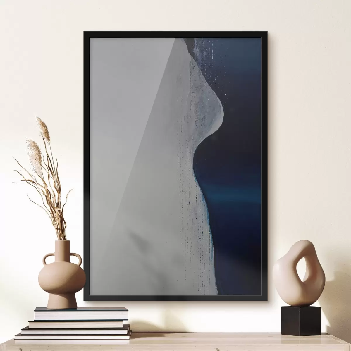 Plakāts Abstrakcija viļņa formā ar baltu un zilu paleti zila palete zila palete f44895