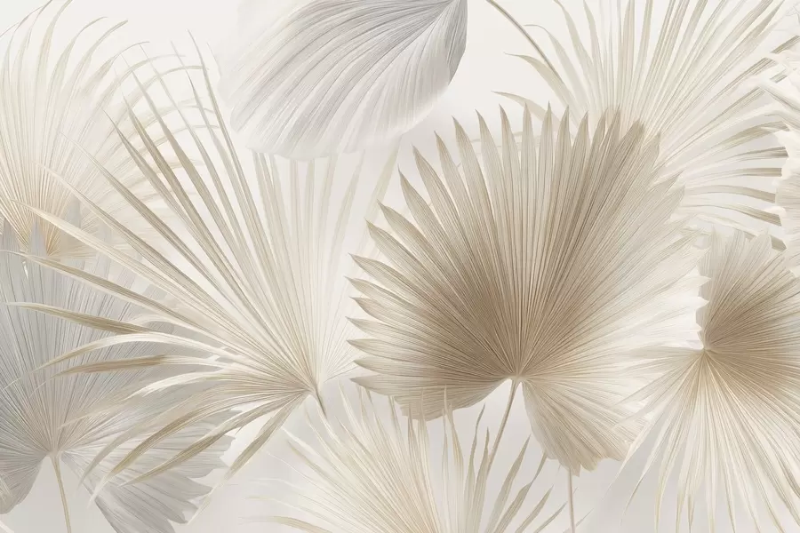 Fototapetes Mīksti tropu lapu fani gaiši bēšos un zilgana toņos w09084