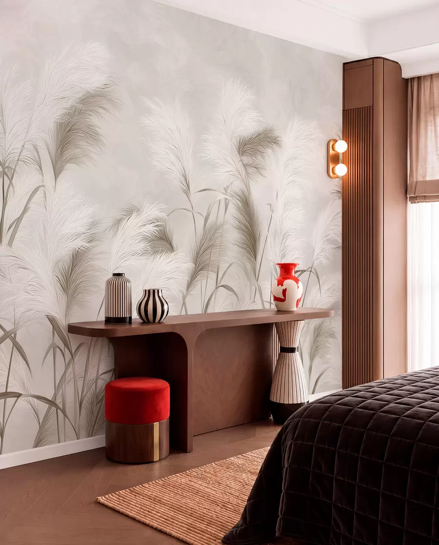 Fototapetes Elegantā pampasa zāle zied pelēkos un brūnos toņos w09150