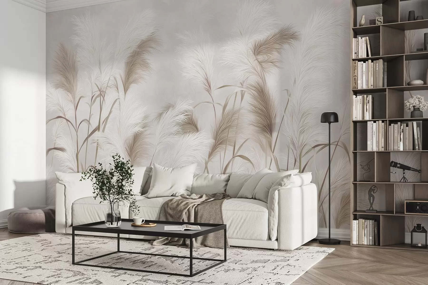 Fototapetes Elegantā pampasa zāle zied pelēkos un brūnos toņos w09150