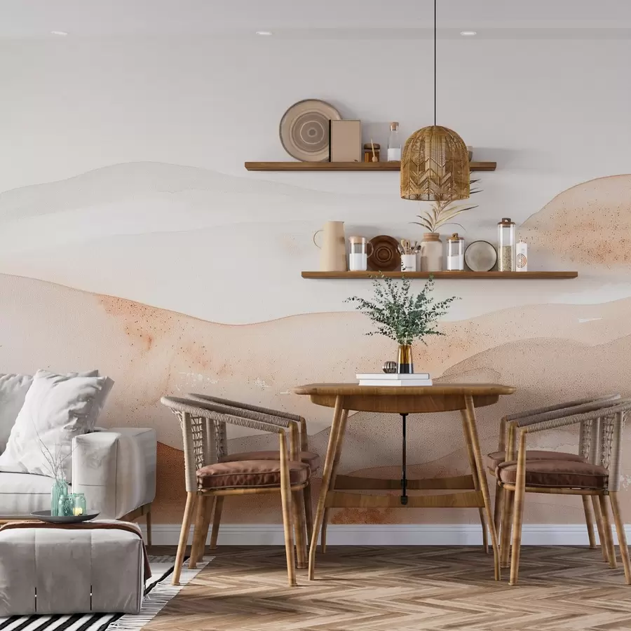 Fototapetes Kalni ar silto toņu akvareļu kalnu efektu w09223v1