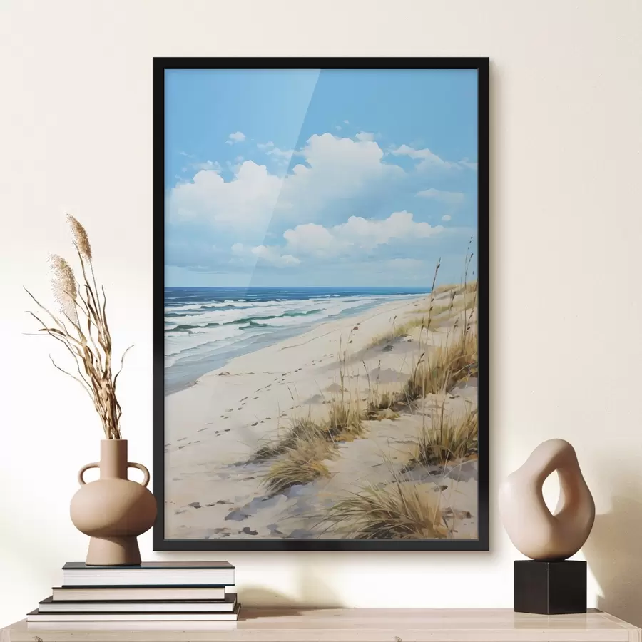 Glezna Zāle piekrastē zem zilām debesīm f44917