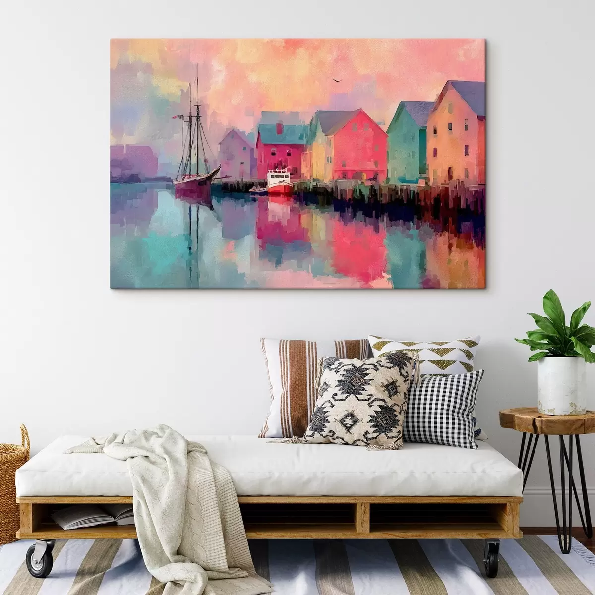 Glezna Krāsainas mājas pie ūdens triepienu stilā s44837