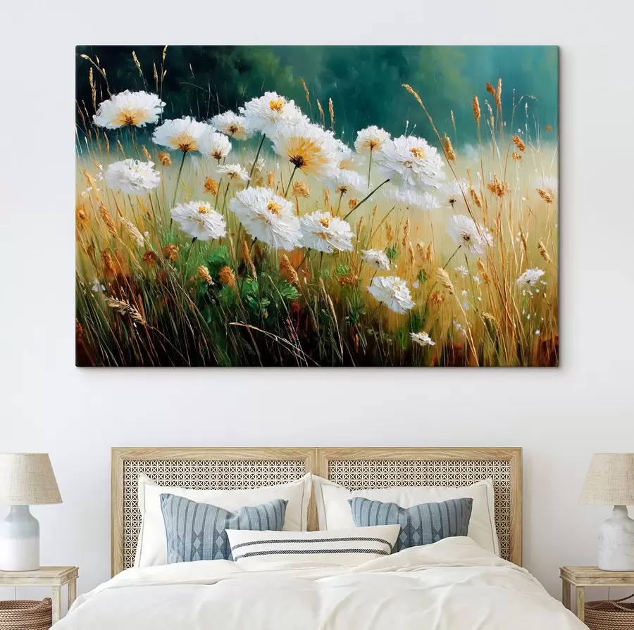 Glezna Balti ziedi pļavā eļļas stilā s44842