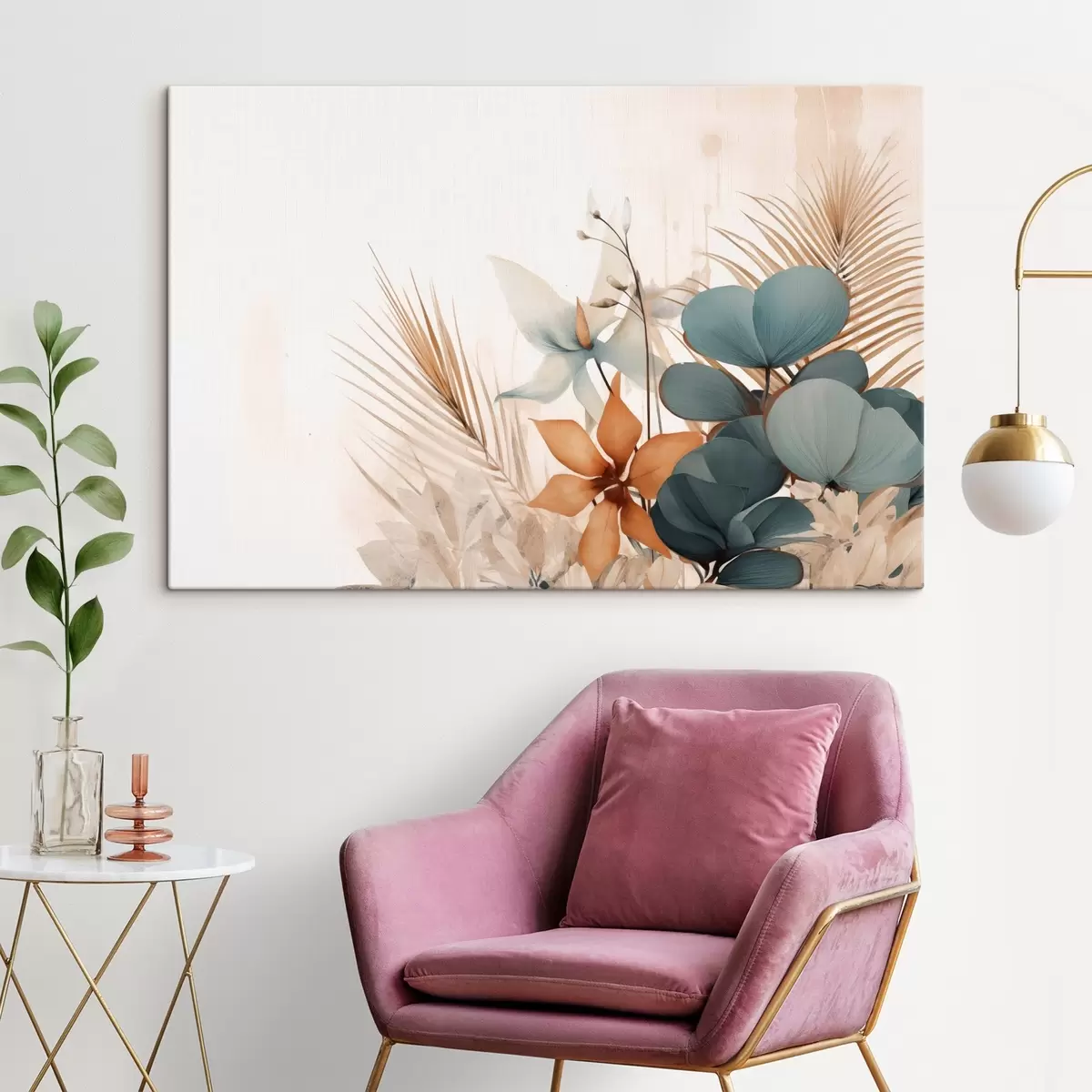 Glezna Dekoratīvās lapas un ziedi akvareļu stilā s44843