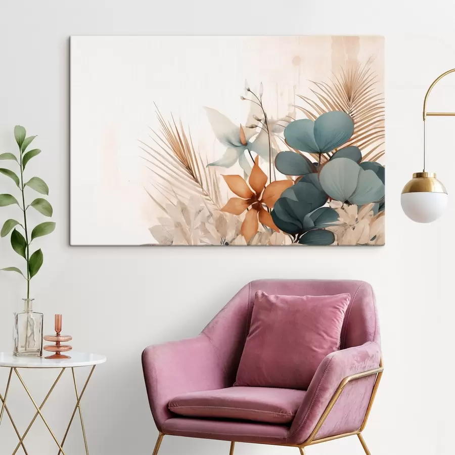Glezna Dekoratīvās lapas un ziedi akvareļu stilā s44843