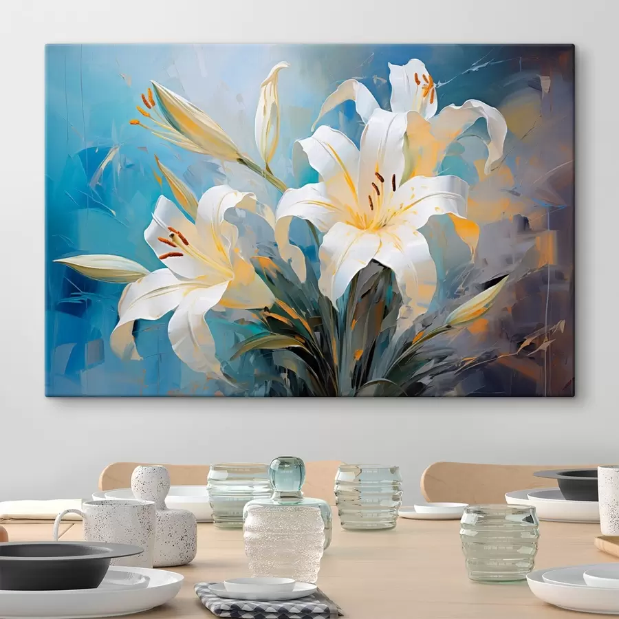 Glezna Abstraktas lilijas uz krāsaina fona mākslas stilā s44849