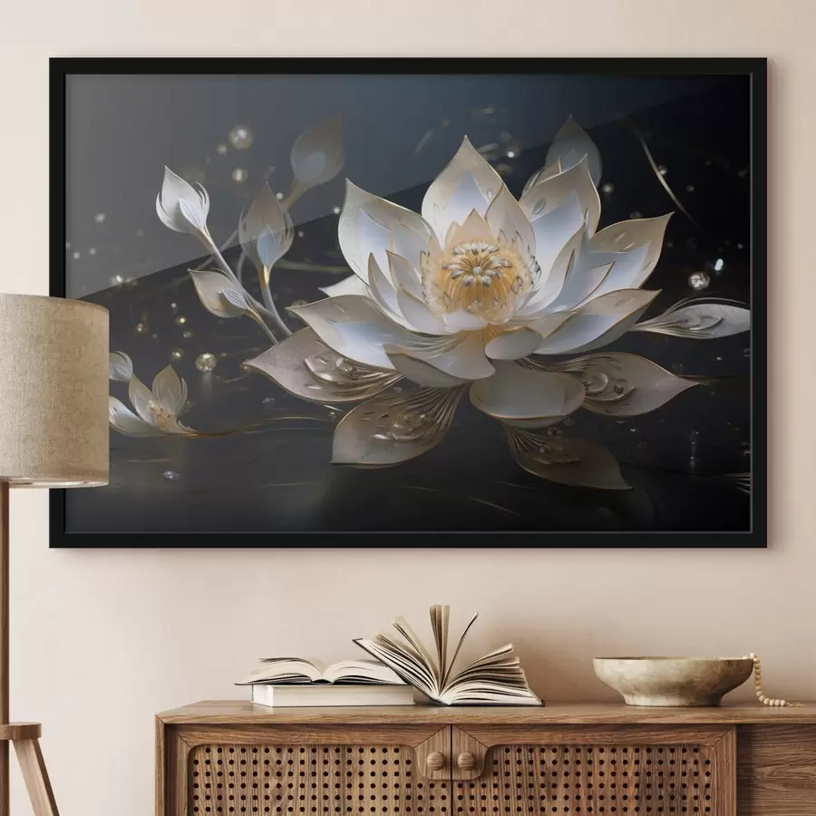 Fototapetes Lotoss ar elegantiem rakstiem uz tumša fona f44841