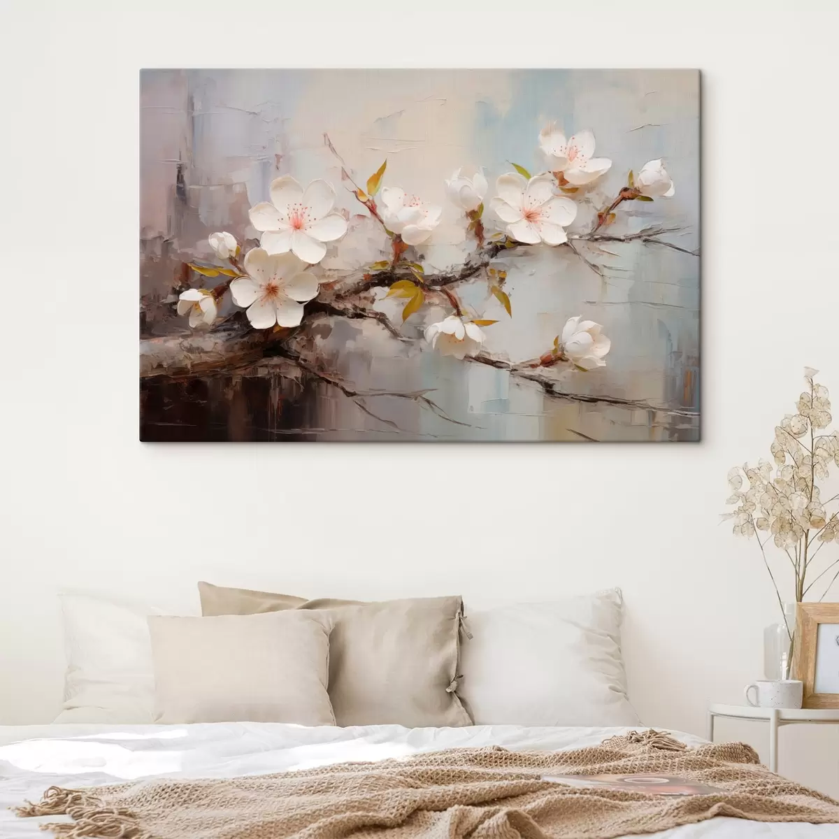 Glezna Balti ziedi ar rozā akcentiem uz abstrakta fona s44935