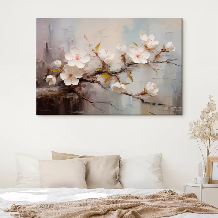 Fototapetes Balti ziedi ar rozā akcentiem uz abstrakta fona s44935