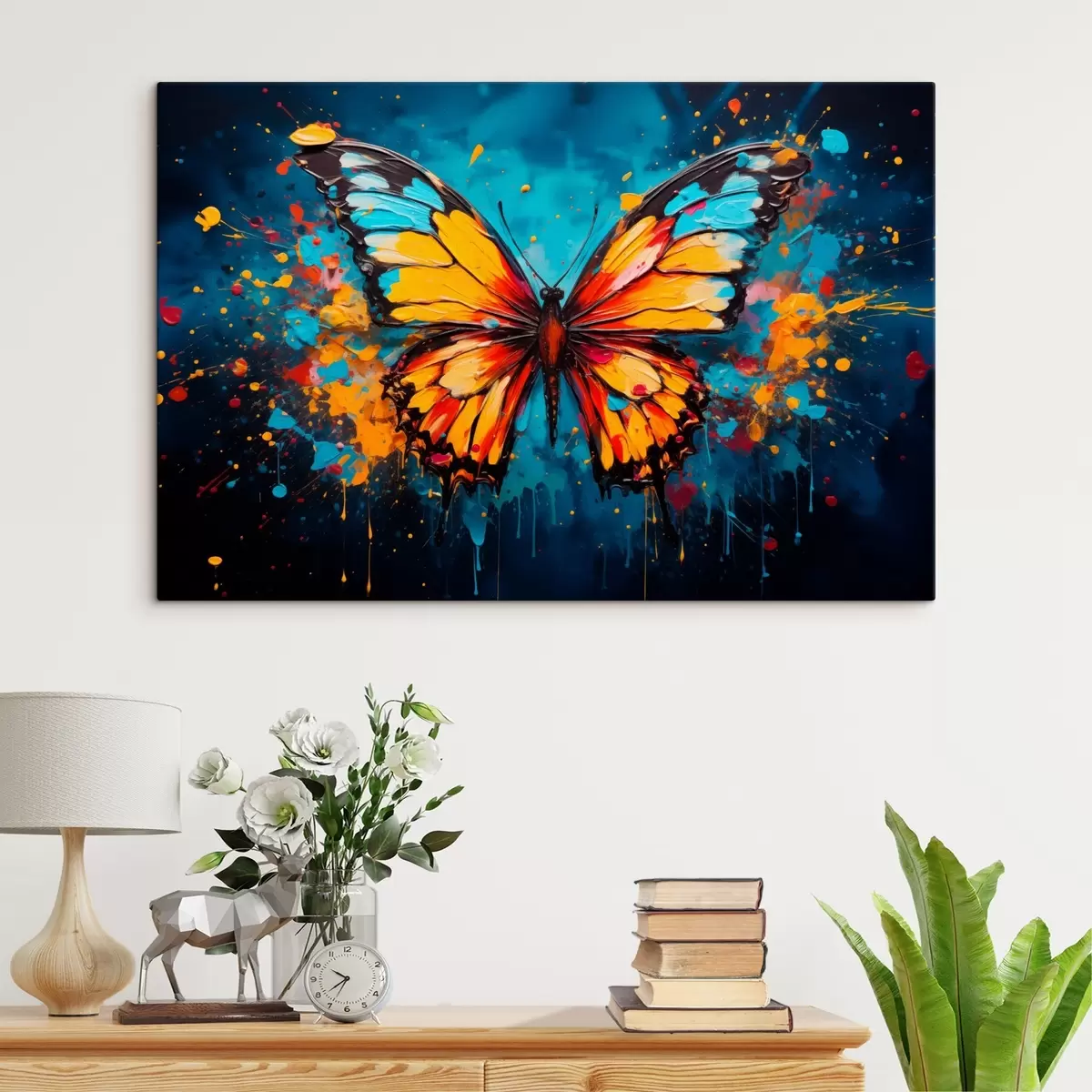 Glezna Krāsains tauriņš krāsu šļakatu stilā s44938