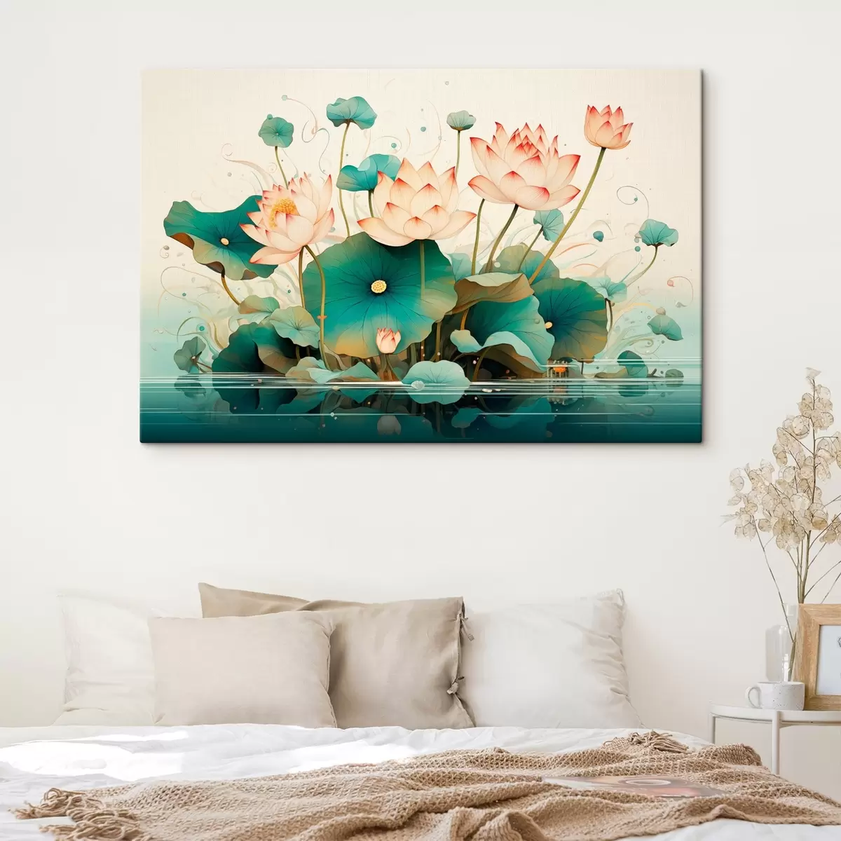 Glezna Lotusi ar lielām lapām ilustrāciju stilā s44939