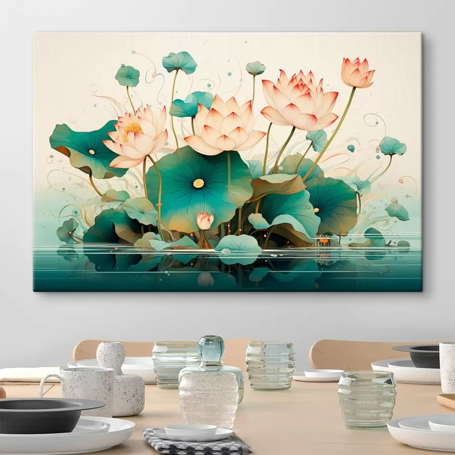 Glezna Lotusi ar lielām lapām ilustrāciju stilā s44939
