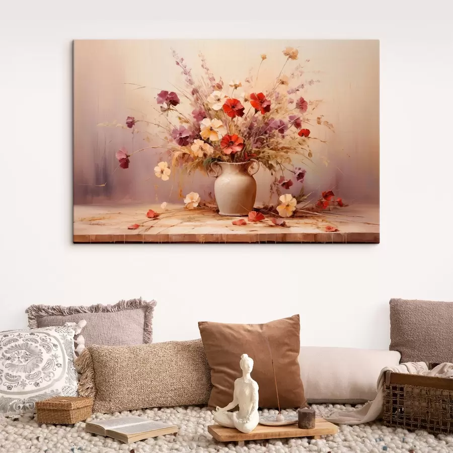 Glezna Savvaļas ziedu pušķis vāzē eļļas gleznošanas stilā s44947