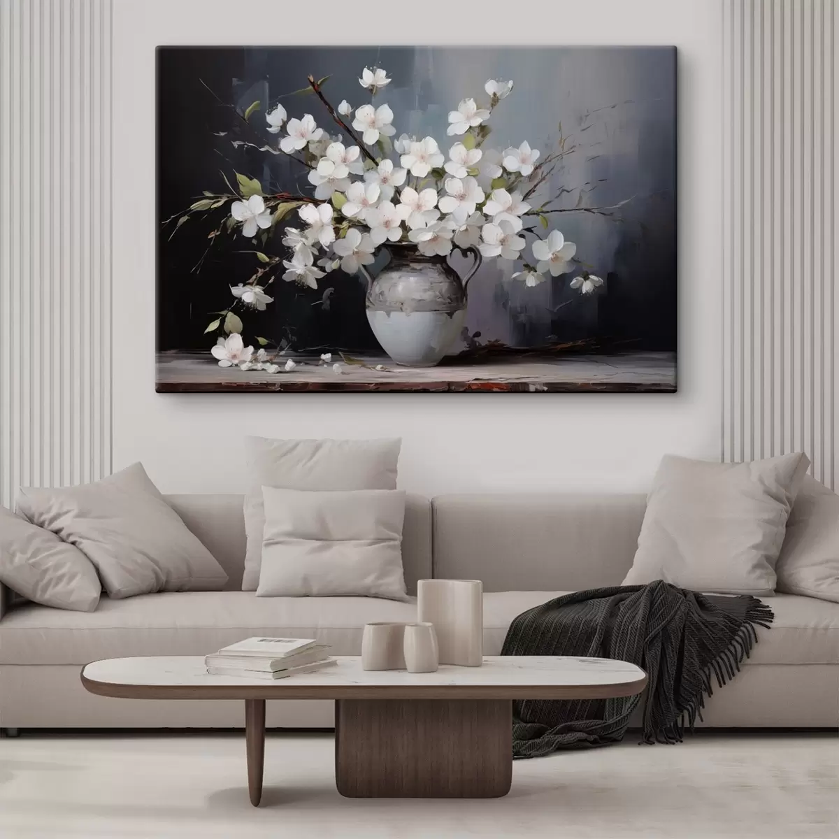 Glezna Ziedoši zari vāzē uz tumša fona gleznainā stilā s44949