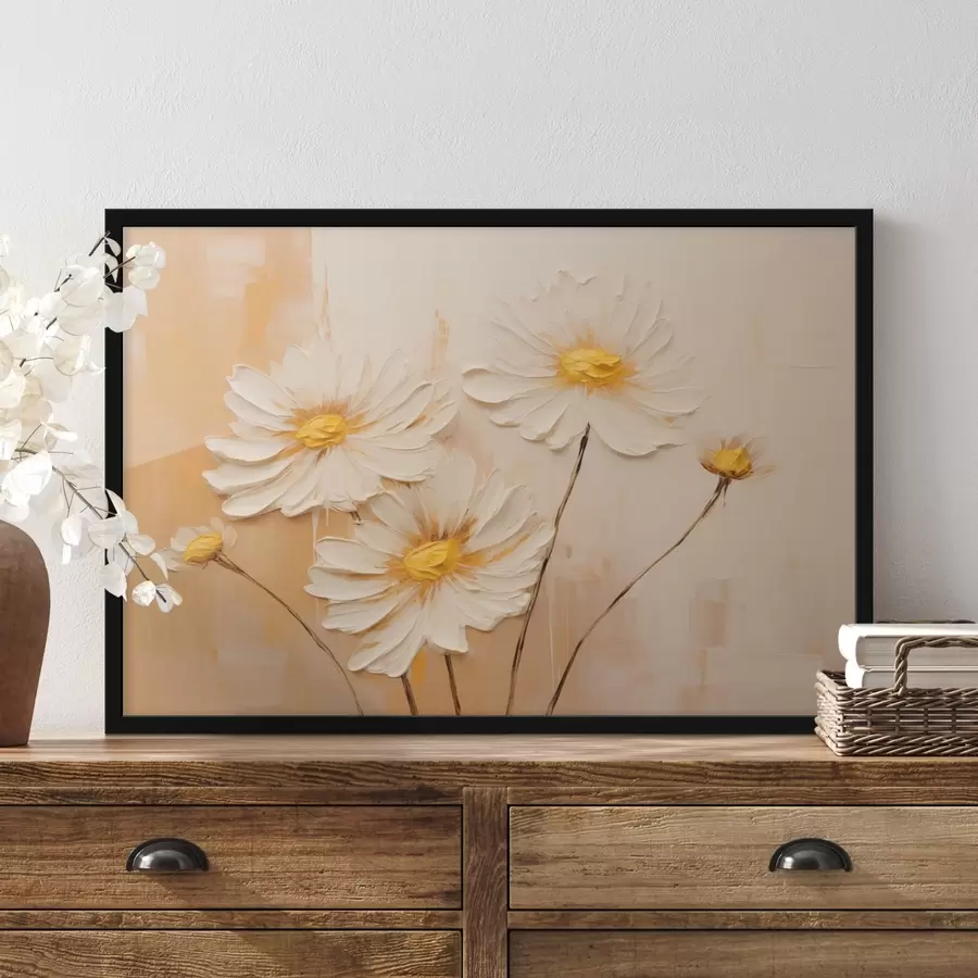 Fototapetes Abstraktie ziedi uz oranža fona eļļas gleznošanas stilā f44945